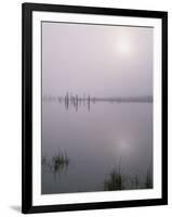 Oregon. Deschutes NF, early morning sun breaks through fog over Crane Prairie Reservoir.-John Barger-Framed Photographic Print