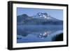 Oregon. Deschutes NF, South Sister reflects in the misty waters of Sparks Lake in early morning.-John Barger-Framed Photographic Print