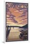 Oregon - Dock Scene and Lake-Lantern Press-Framed Art Print