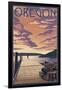 Oregon - Dock Scene and Lake-Lantern Press-Framed Art Print