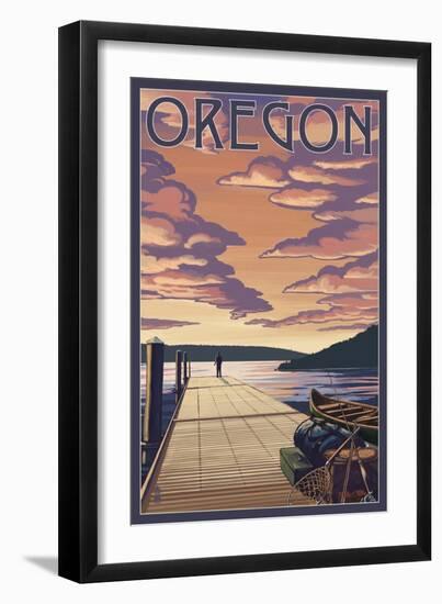 Oregon - Dock Scene and Lake-Lantern Press-Framed Art Print