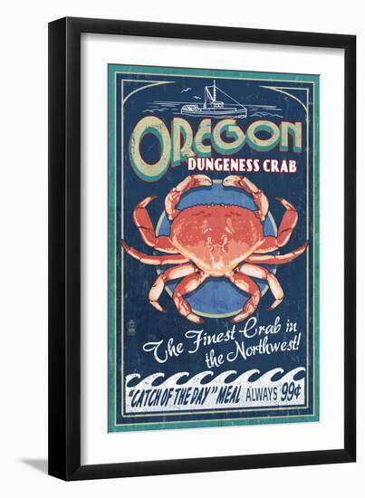 Oregon - Dungeness Crab Vintage Sign-Lantern Press-Framed Art Print