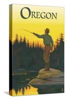 Oregon - Fisherman Casting-Lantern Press-Stretched Canvas