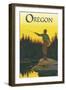 Oregon - Fisherman Casting-Lantern Press-Framed Art Print