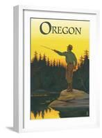 Oregon - Fisherman Casting-Lantern Press-Framed Art Print