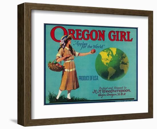 Oregon Girl Apple Crate Label - Elgin, OR-Lantern Press-Framed Art Print