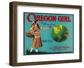 Oregon Girl Apple Crate Label - Elgin, OR-Lantern Press-Framed Art Print