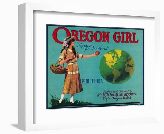 Oregon Girl Apple Crate Label - Elgin, OR-Lantern Press-Framed Art Print