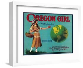 Oregon Girl Apple Crate Label - Elgin, OR-Lantern Press-Framed Art Print