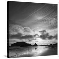 Oregon, Harris Beach State Park. Black and White Image of Sunset at Ocean Low Tide-Judith Zimmerman-Stretched Canvas