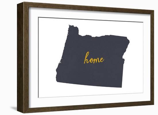 Oregon - Home State- Gray on White-Lantern Press-Framed Art Print