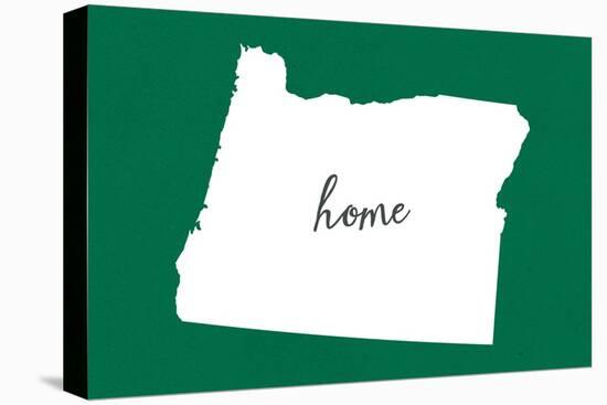 Oregon - Home State - White on Green-Lantern Press-Stretched Canvas