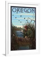 Oregon - Hunter and Lake-Lantern Press-Framed Art Print