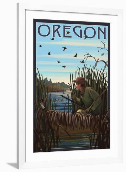 Oregon - Hunter and Lake-Lantern Press-Framed Art Print