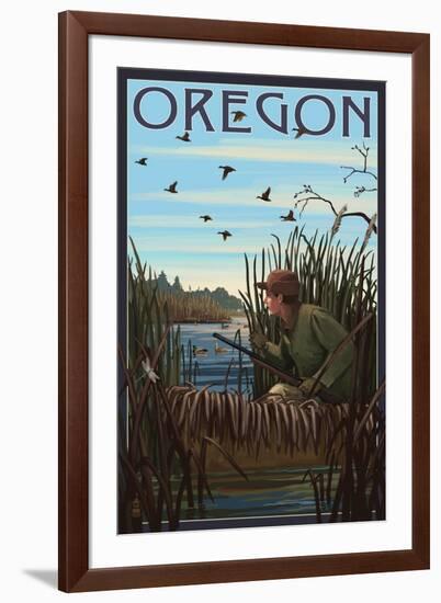 Oregon - Hunter and Lake-Lantern Press-Framed Art Print