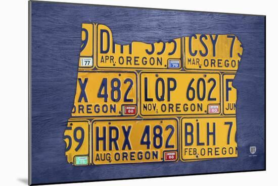 Oregon License Plate Map-Design Turnpike-Mounted Giclee Print