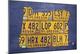 Oregon License Plate Map-Design Turnpike-Mounted Giclee Print