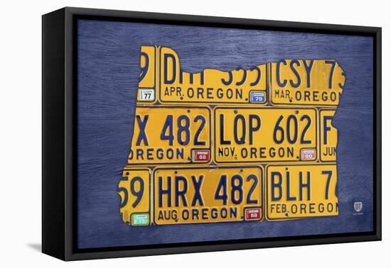 Oregon License Plate Map-Design Turnpike-Framed Stretched Canvas