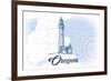 Oregon - Lighthouse - Blue - Coastal Icon-Lantern Press-Framed Art Print