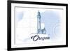 Oregon - Lighthouse - Blue - Coastal Icon-Lantern Press-Framed Art Print