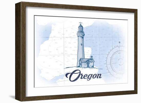 Oregon - Lighthouse - Blue - Coastal Icon-Lantern Press-Framed Art Print