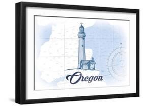 Oregon - Lighthouse - Blue - Coastal Icon-Lantern Press-Framed Art Print