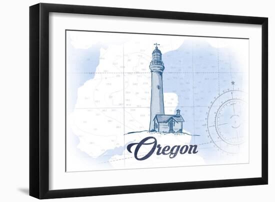 Oregon - Lighthouse - Blue - Coastal Icon-Lantern Press-Framed Art Print