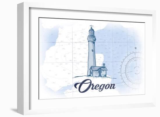 Oregon - Lighthouse - Blue - Coastal Icon-Lantern Press-Framed Art Print