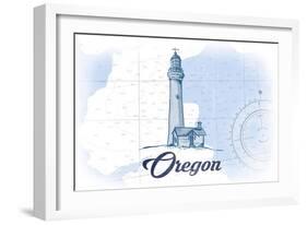 Oregon - Lighthouse - Blue - Coastal Icon-Lantern Press-Framed Art Print