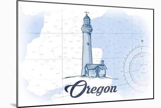 Oregon - Lighthouse - Blue - Coastal Icon-Lantern Press-Mounted Art Print