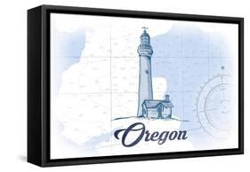 Oregon - Lighthouse - Blue - Coastal Icon-Lantern Press-Framed Stretched Canvas