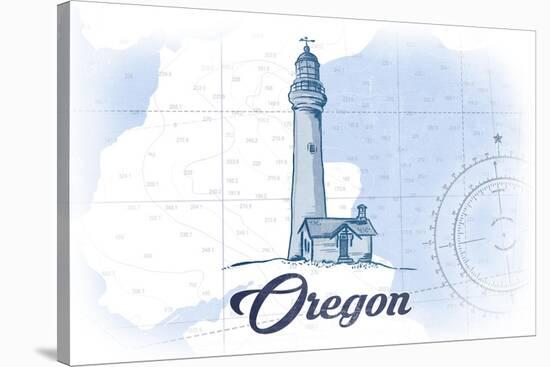 Oregon - Lighthouse - Blue - Coastal Icon-Lantern Press-Stretched Canvas