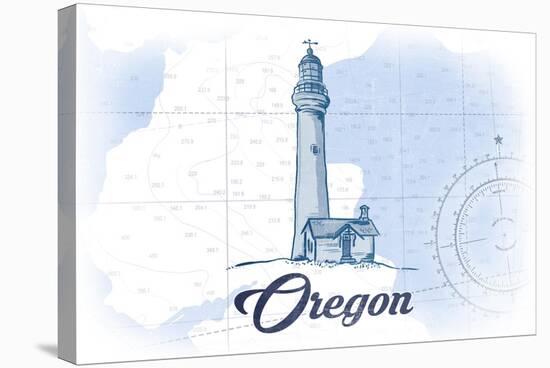 Oregon - Lighthouse - Blue - Coastal Icon-Lantern Press-Stretched Canvas