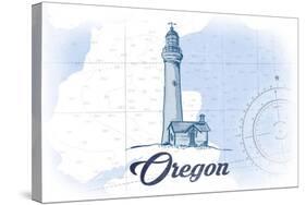 Oregon - Lighthouse - Blue - Coastal Icon-Lantern Press-Stretched Canvas