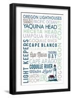 Oregon - Lighthouse Typography-Lantern Press-Framed Art Print