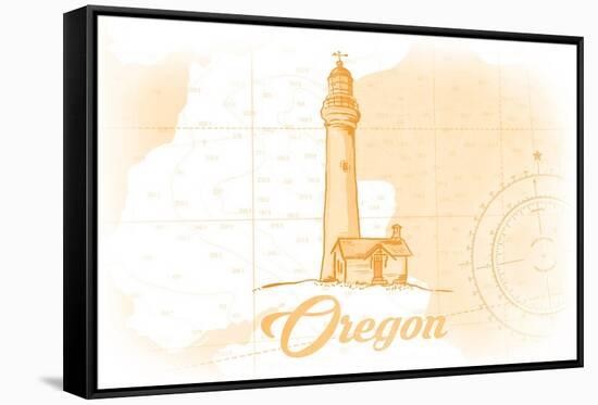 Oregon - Lighthouse - Yellow - Coastal Icon-Lantern Press-Framed Stretched Canvas