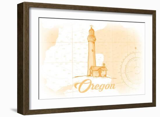 Oregon - Lighthouse - Yellow - Coastal Icon-Lantern Press-Framed Art Print
