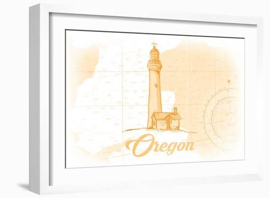 Oregon - Lighthouse - Yellow - Coastal Icon-Lantern Press-Framed Art Print