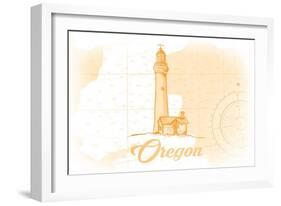 Oregon - Lighthouse - Yellow - Coastal Icon-Lantern Press-Framed Art Print