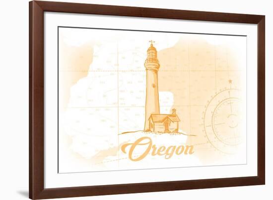 Oregon - Lighthouse - Yellow - Coastal Icon-Lantern Press-Framed Premium Giclee Print