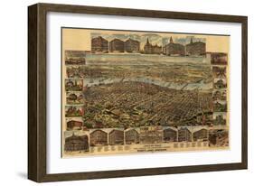 Oregon - Map of Portland-Lantern Press-Framed Art Print