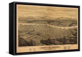 Oregon - Map of Portland-Lantern Press-Framed Stretched Canvas