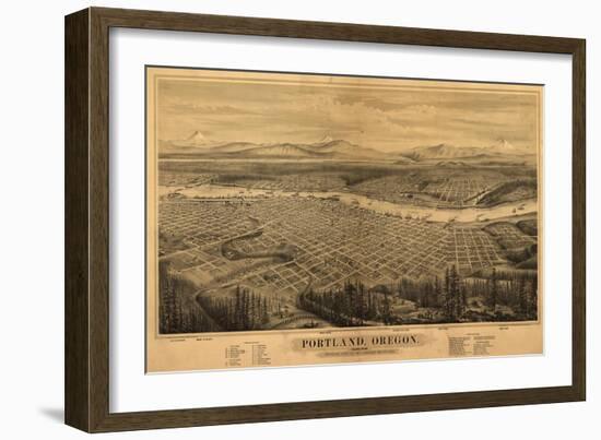 Oregon - Map of Portland-Lantern Press-Framed Art Print