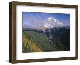 Oregon. Mount Hood NF, Mount Hood Wilderness, Drifting clouds obscure west side of Mount Hood-John Barger-Framed Photographic Print