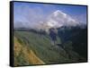 Oregon. Mount Hood NF, Mount Hood Wilderness, Drifting clouds obscure west side of Mount Hood-John Barger-Framed Stretched Canvas