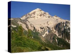 Oregon. Mount Hood NF, Mount Hood Wilderness, evening light on the west side of Mount Hood-John Barger-Stretched Canvas