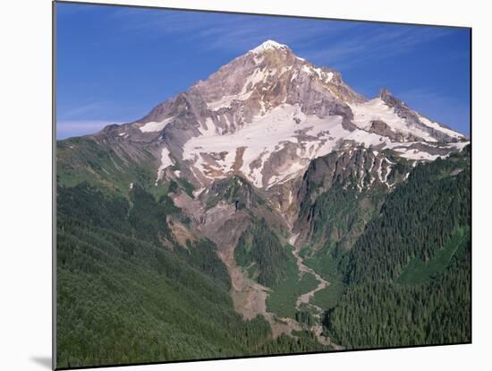 Oregon. Mount Hood NF, Mount Hood Wilderness, west side of Mount Hood and densely forested slopes-John Barger-Mounted Photographic Print