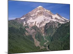 Oregon. Mount Hood NF, Mount Hood Wilderness, west side of Mount Hood and densely forested slopes-John Barger-Mounted Photographic Print