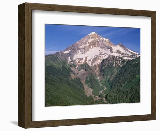 Oregon. Mount Hood NF, Mount Hood Wilderness, west side of Mount Hood and densely forested slopes-John Barger-Framed Photographic Print