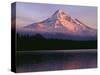 Oregon. Mount Hood NF, sunset light reddens north side of Mount Hood with first snow of autumn-John Barger-Stretched Canvas